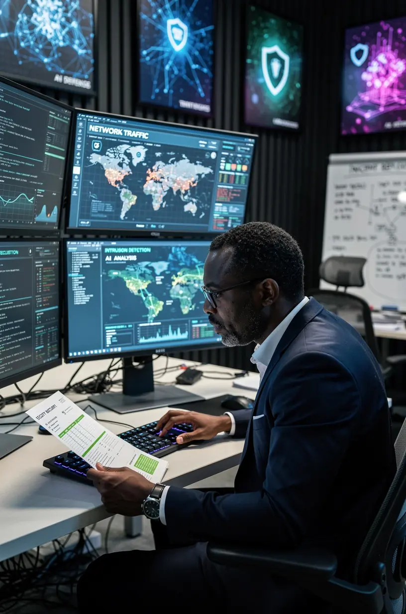 AI-driven cyber defense strategies evaluation graphic